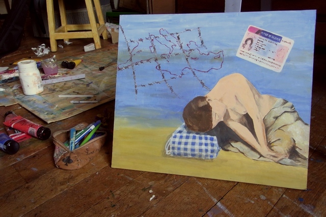 Vue d'atelier, "Mare Nostrum", acrylique sur carton