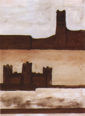 Didier Christophe, Ait Hammou, acrylique, terre, encre s�pia, couture sur toile, 60 x 81 cm, 1991, coll. priv�e.