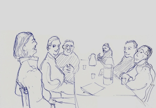 Didier Christophe, croquis d'une interview dans une ferme à Issoudun, 2006.