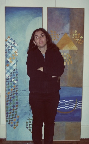 Sylvie Christophe � l'atelier lors de la r�alisation du quadriptyque.